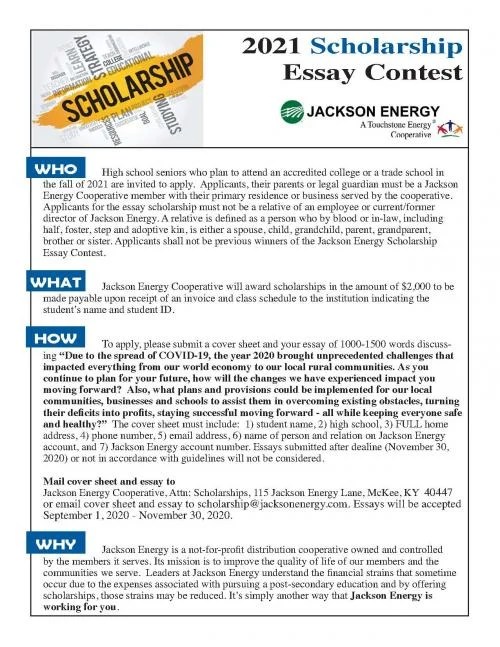 Jackson Energy Essay Scholarship Jackson Energy Cooperative